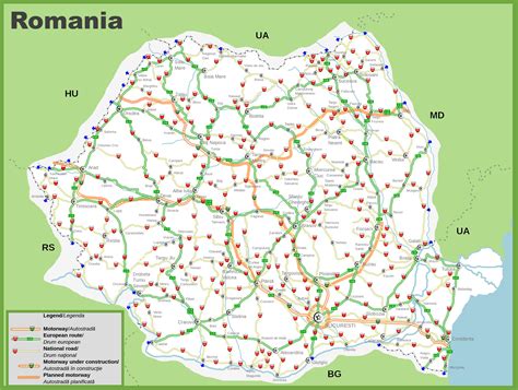 road map of romania